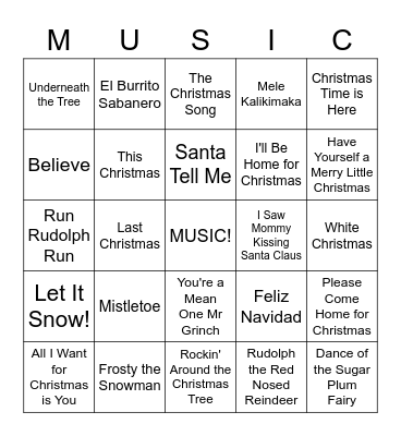 Christmas Carol BINGO Card