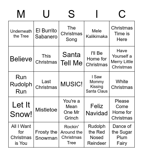 Christmas Carol BINGO Card