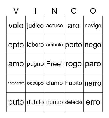 First Form VINCO - 1C VERBS Bingo Card