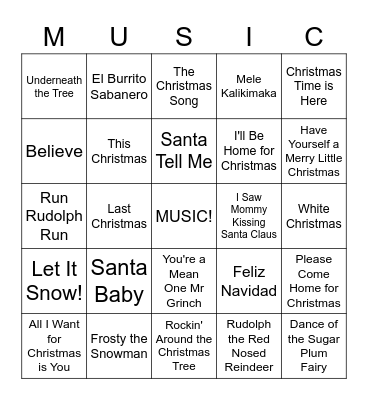 Christmas Carol BINGO Card