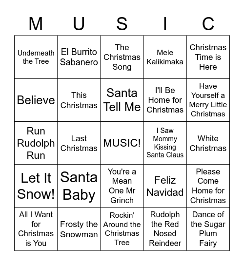 Christmas Carol BINGO Card