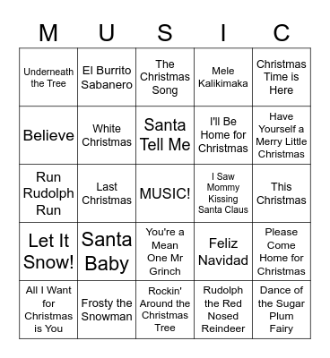 Christmas Carol BINGO Card