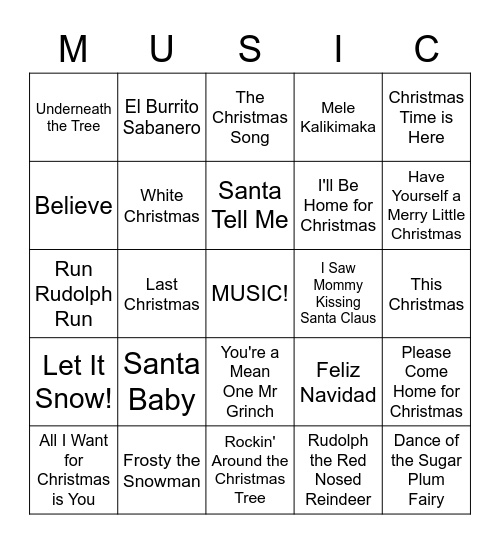 Christmas Carol BINGO Card
