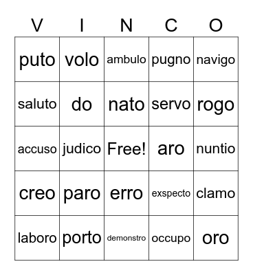First Form VINCO - 1C VERBS Bingo Card