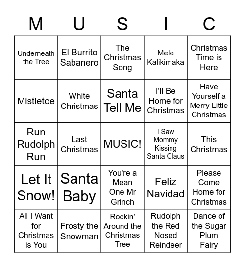 Christmas Carol BINGO Card