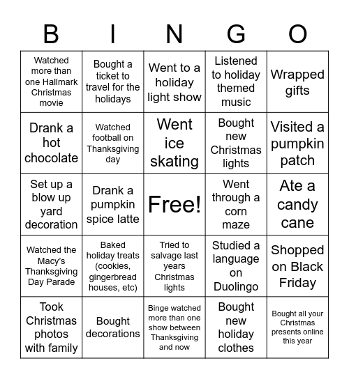 Lainie's Christmas Bingo Card