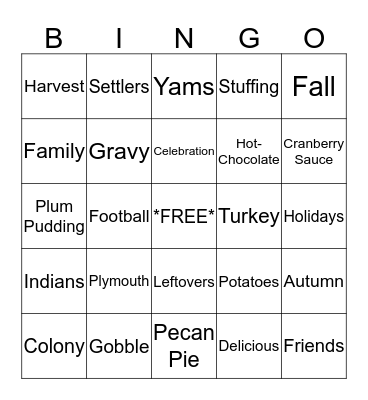 Integra- Thanksgiving Bingo Card