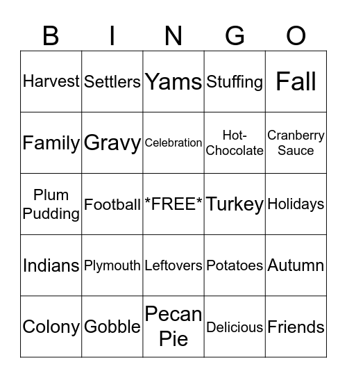Integra- Thanksgiving Bingo Card
