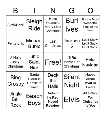 Christmas Music Bingo Card