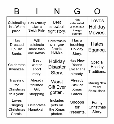 Holiday Bingo Card