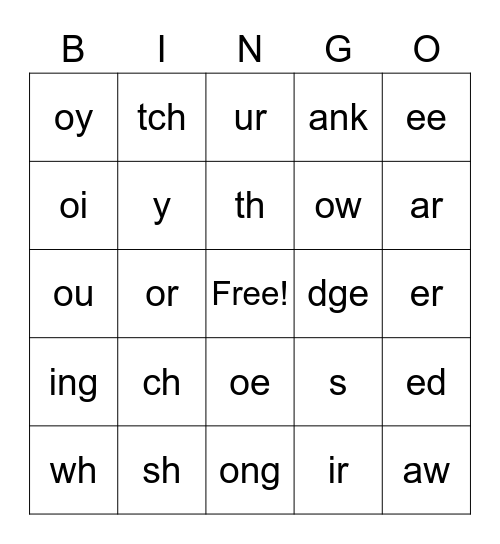 Phonogram Bingo Card