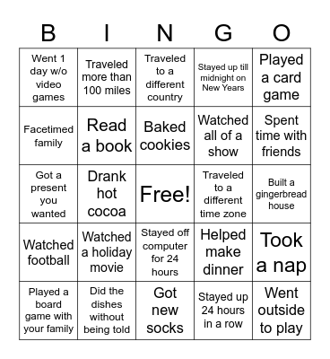 Winter Break Bingo Card