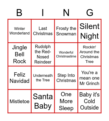 Christmas Song BINGO Card