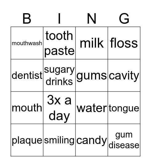 Oral Hygiene  Bingo Card