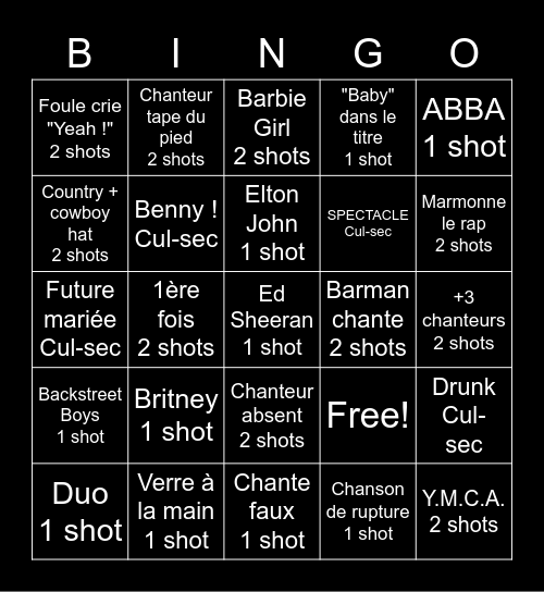 Bingo Karaoké Bingo Card