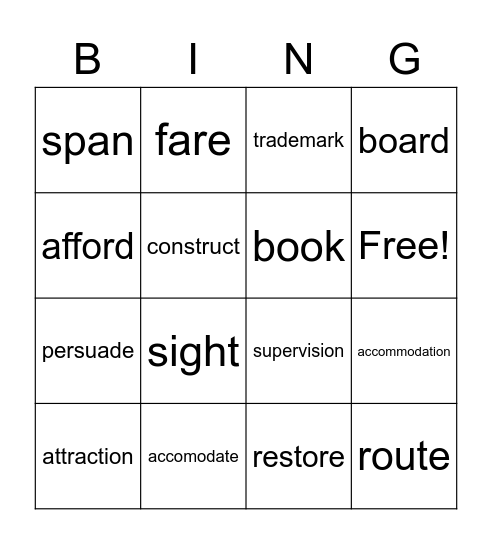 Revision Bingo Card
