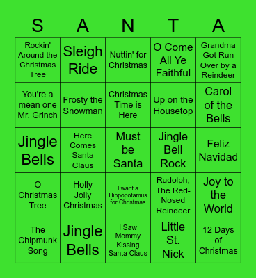 Christmas Song BINGO Card