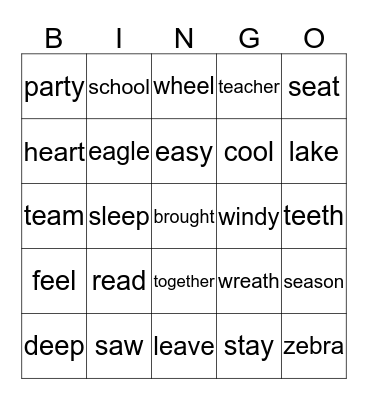 Spelling Bingo Card