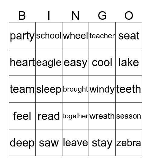 Spelling Bingo Card