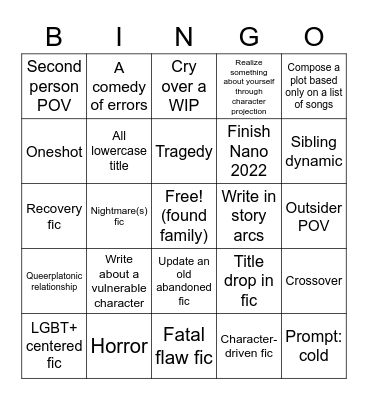 Writing 2023 Bingo Card