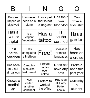 Lead Bingo Card