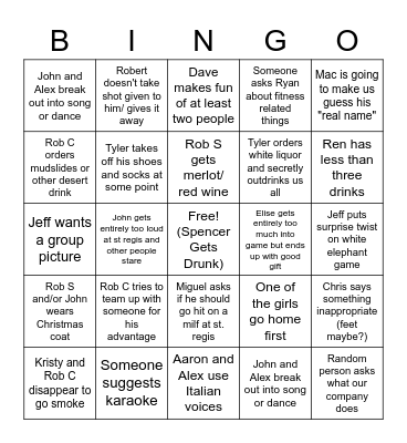 Camber Christmas Party Bingo Card