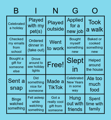 Winter Break Bingo Card