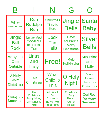 Christmas Song Bingo Card