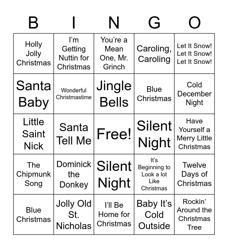 Christmas Singo Bingo Card