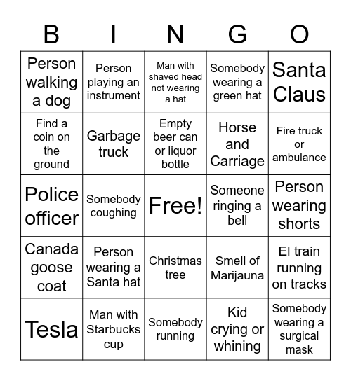 Christmas in Downtown Chicago Bingo Card