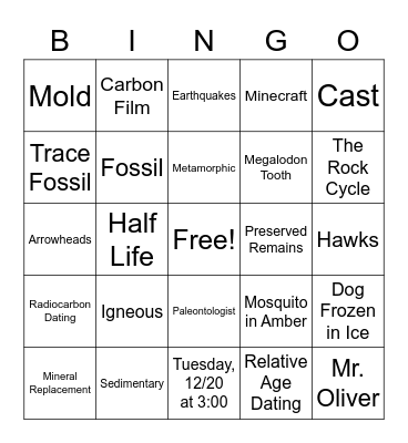 Rocks & Fossils V3? Bingo Card