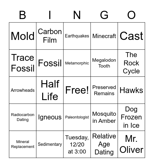 Rocks & Fossils V3? Bingo Card