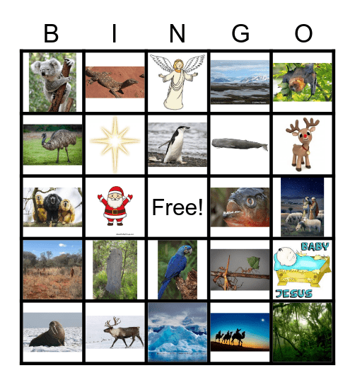 Wacky Wild Animals Christmas Bingo Card