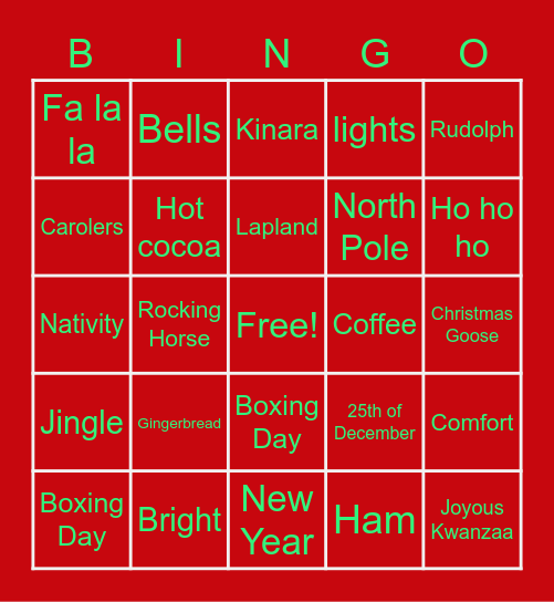 EOS Holiday Bingo Card