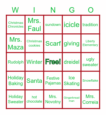 Liberty Holiday Bingo! Bingo Card