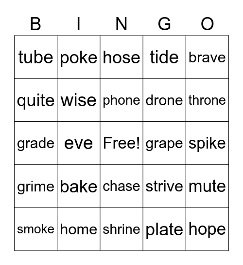 Second Grade Bingo Card