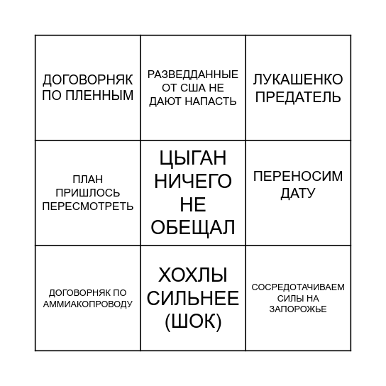 ПОЧЕМУ НЕ ПОЧАЛОСЯ Bingo Card