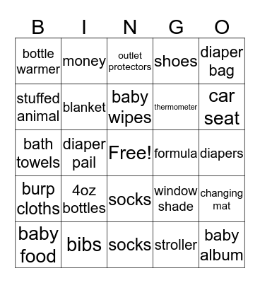 Karrington's Shower Bingo Card