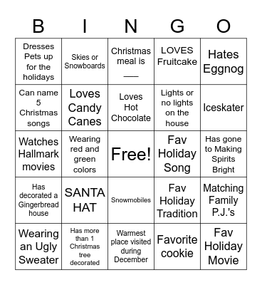 VIBE@5 Holiday Edition Bingo Card