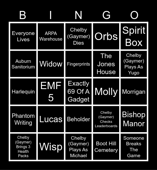 Phantom Hysteria Bingo Card