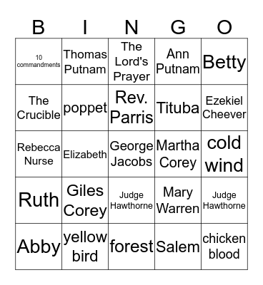 The Crucible Bingo Card