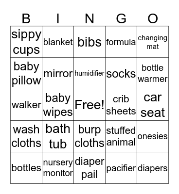 Karrington's Shower Bingo Card
