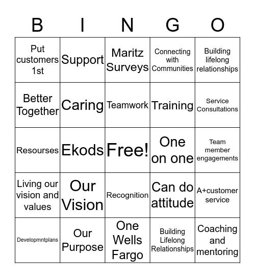 Team Engagement Bingo Card