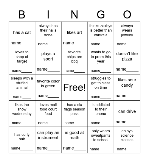 human bingo! Bingo Card