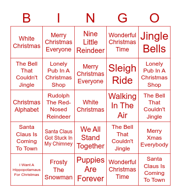 CHRISTMAS SONGS Bingo Card