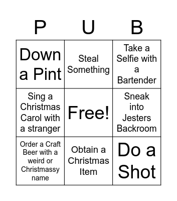Pub Crawl Bingo (Southampton 14/12/2022) Bingo Card