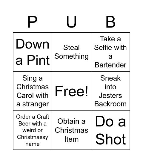 Pub Crawl Bingo (Southampton 14/12/2022) Bingo Card