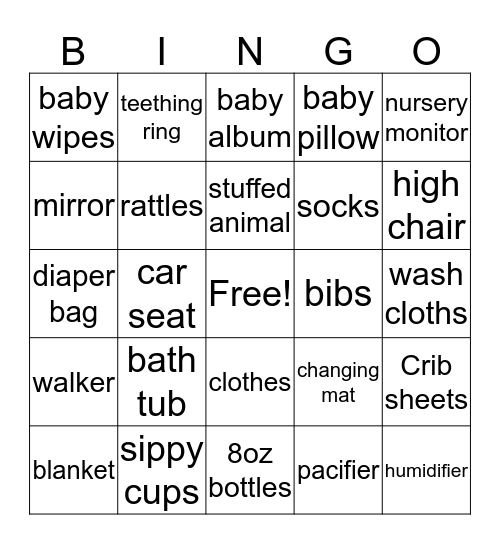 Karrington's Shower Bingo Card