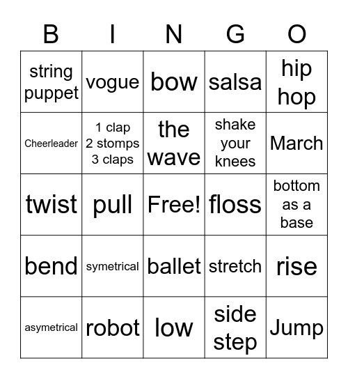 Dance Bingo Card