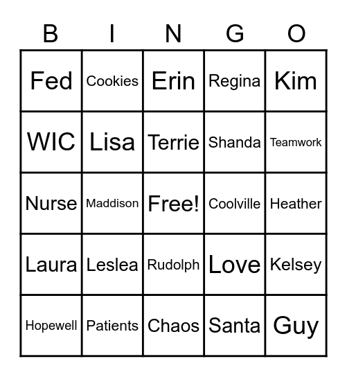 Hopewell Coolville and Fed Christmas Bingo Card